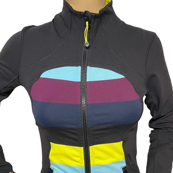 Lululemon Forme Jacket Cuffins Pow Stripe Split Pea Black Size 4 in EUC - Picture 3 of 11